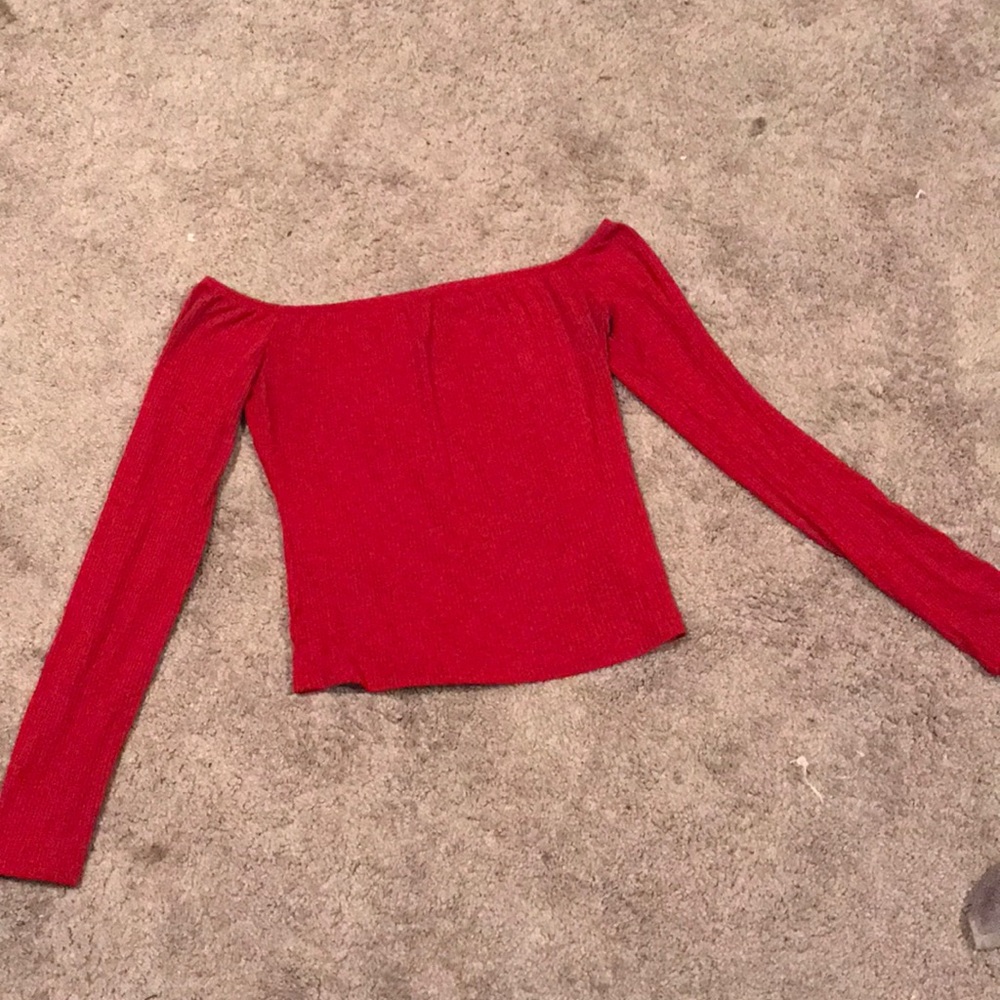 Red Off Shoulder Long Sleeve